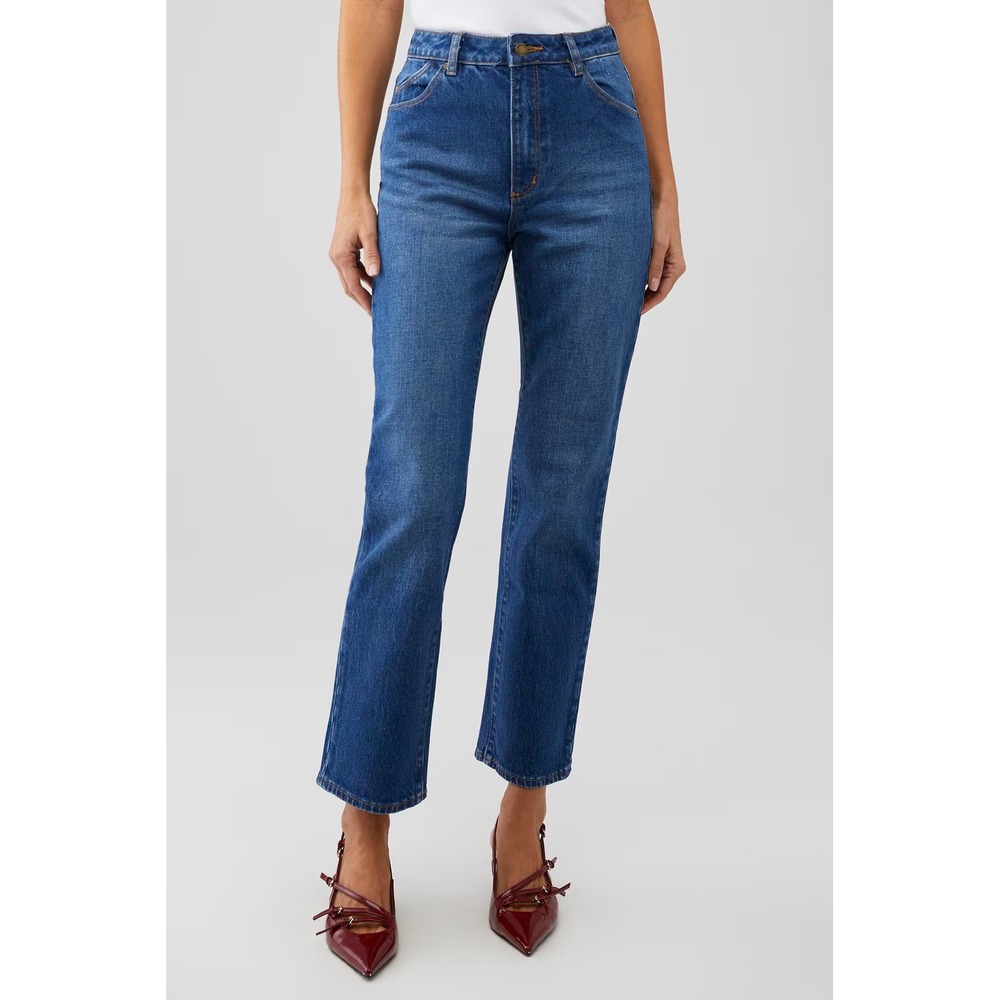 ROLLA'S Women Cotton Original Straight Malibu Jeans 27 Blue High Rise Stretch